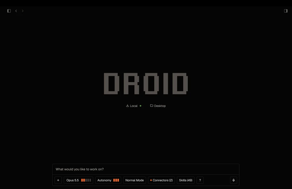 Droid 데스크톱 앱 첫 화면